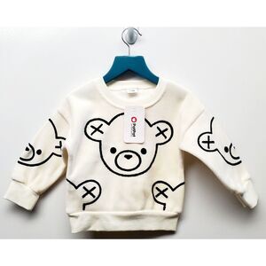 PAT PAT Children 6-9 Months Unisex Teddy Bear Face Sweatshirt Cream & Black NWT